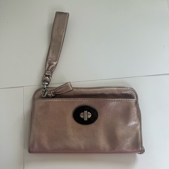 Authentic COACH Rose Metallic Leather Foldover Mini Purse Bag Clutch - Picture 1 of 8